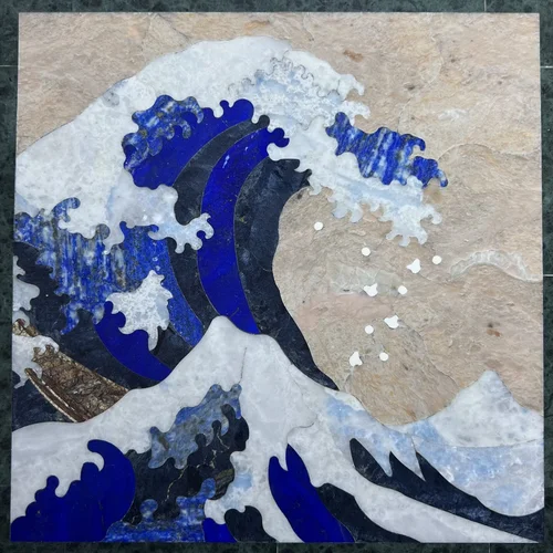 The Great Wave Pietra Dura Mosaic Panel