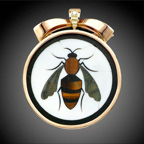 Bee Mosaic Brooch with Diamond